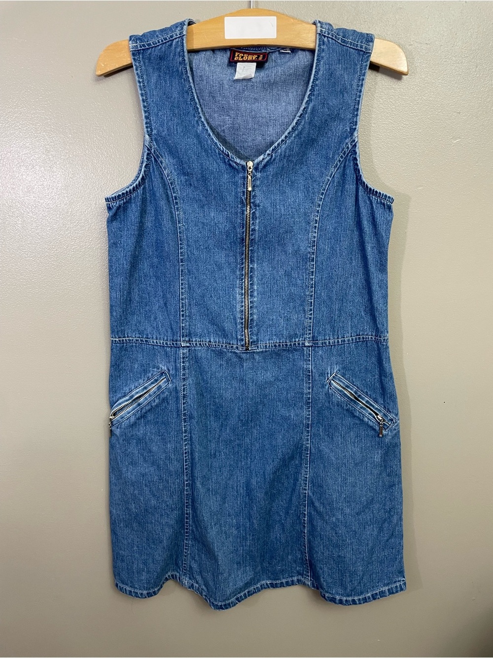 Faded Glory Vintage 90s Denim Jumper Dress Womens Medium Blue Cotton